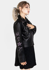 Sigil Embroidered Faux Leather Jacket