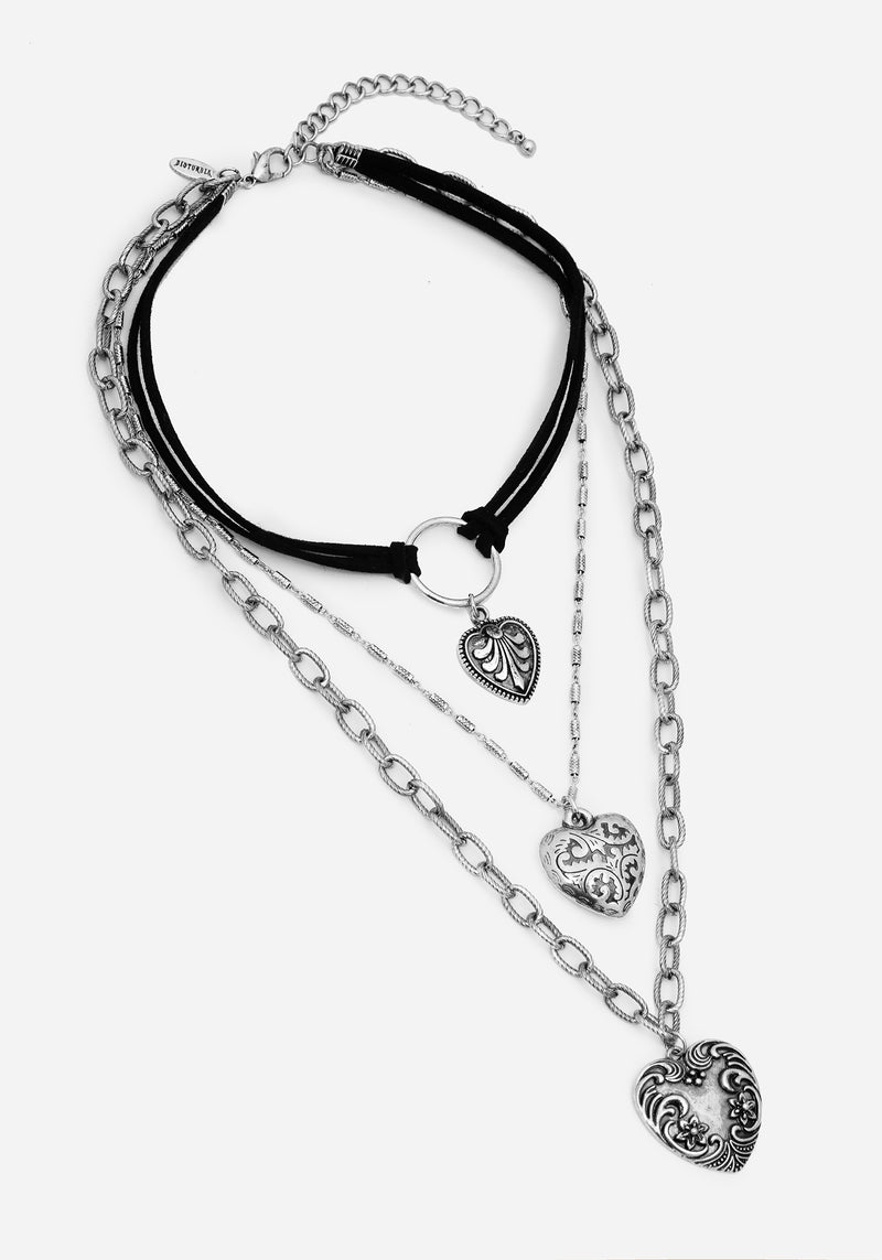 Deceiver Heart Layered Choker Necklace