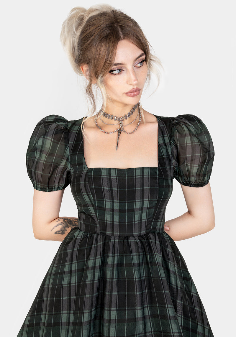 Checkmate Puff Sleeve Layered Organza Midi Dress