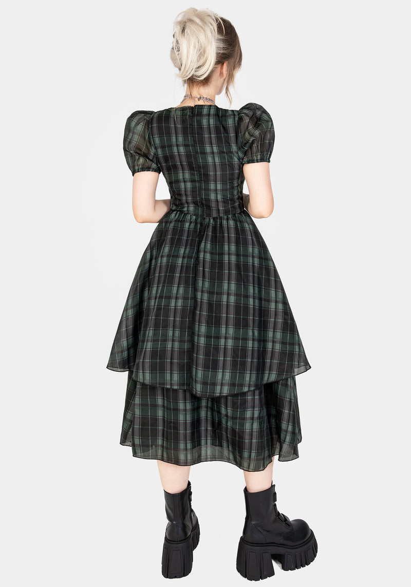 Checkmate Puffärmel Ärmel Gelagert Organza Midi Kleid