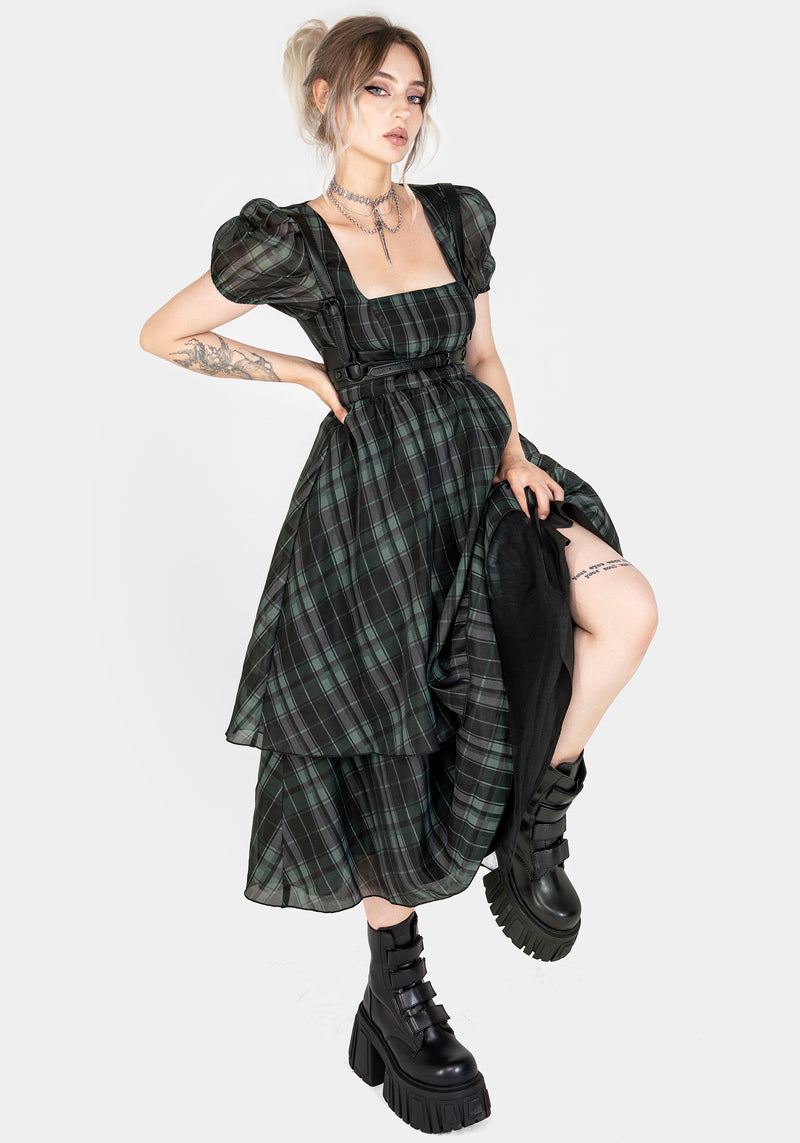 Checkmate Puffärmel Ärmel Gelagert Organza Midi Kleid