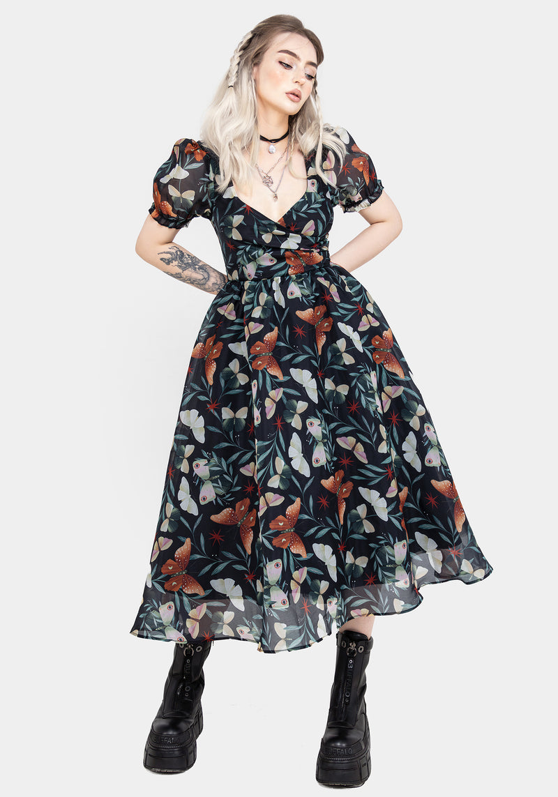 Mariposa Puffärmel Ärmel Organza Midi Kleid