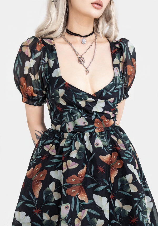 Mariposa Puff Sleeve Organza Midi Dress
