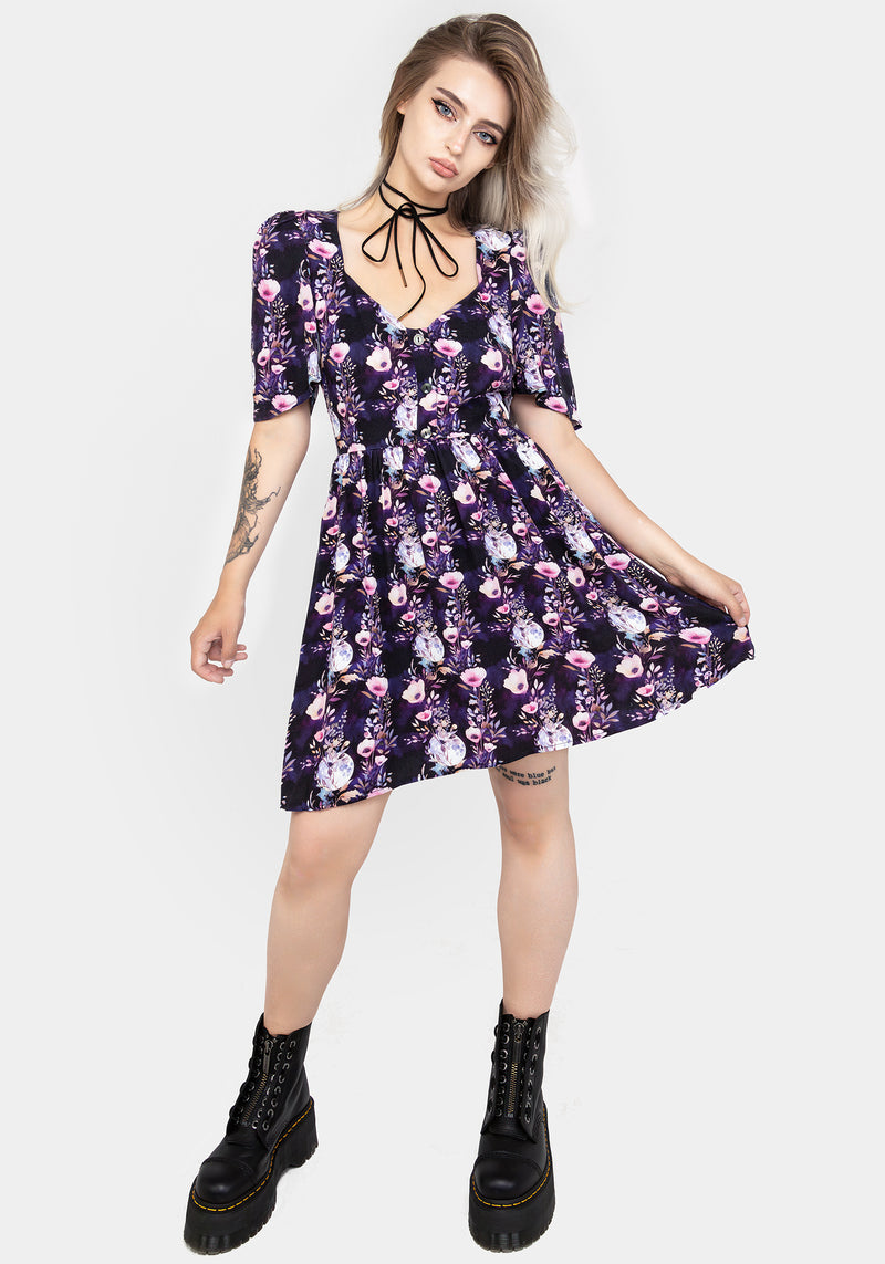 Socordia Floral Moon Button Front Mini Dress