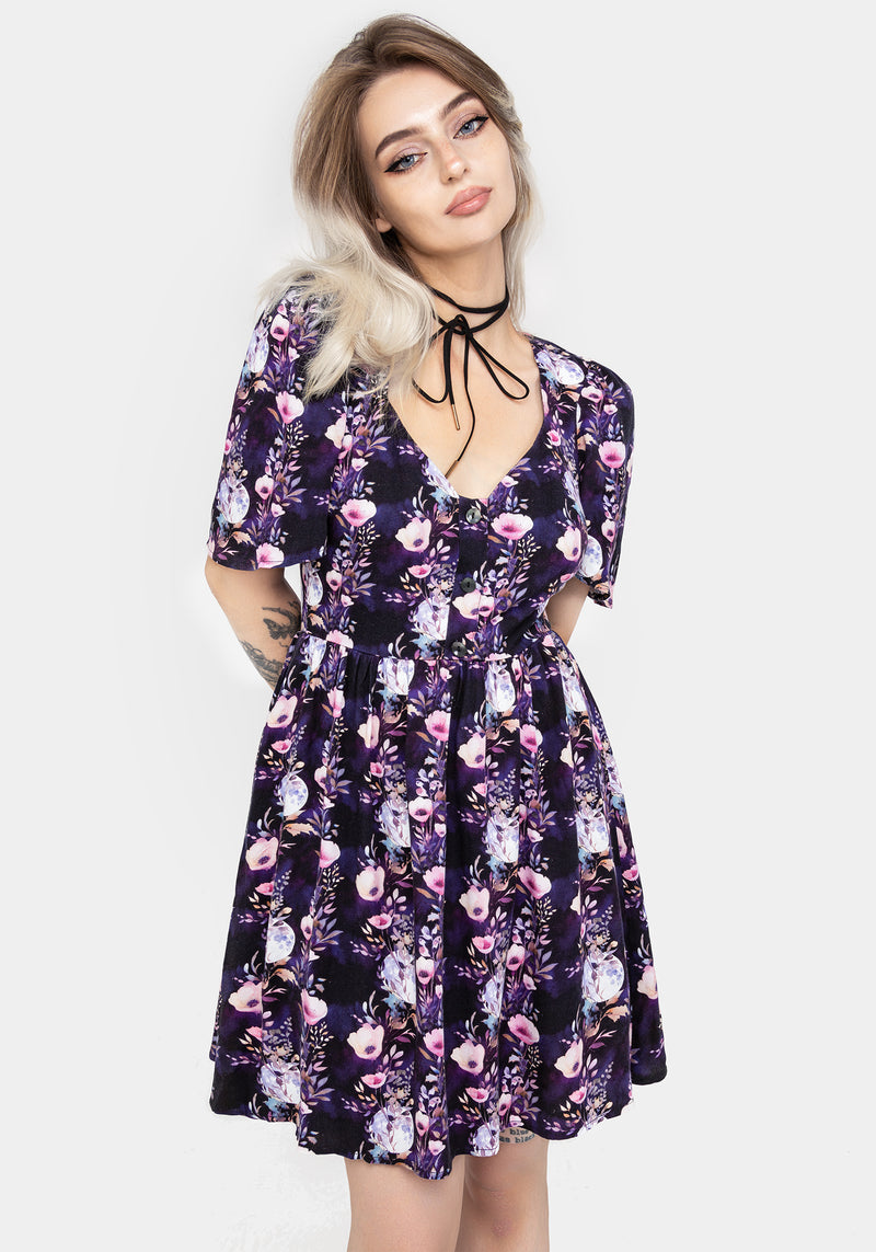 Socordia Floral Moon Button Front Mini Dress