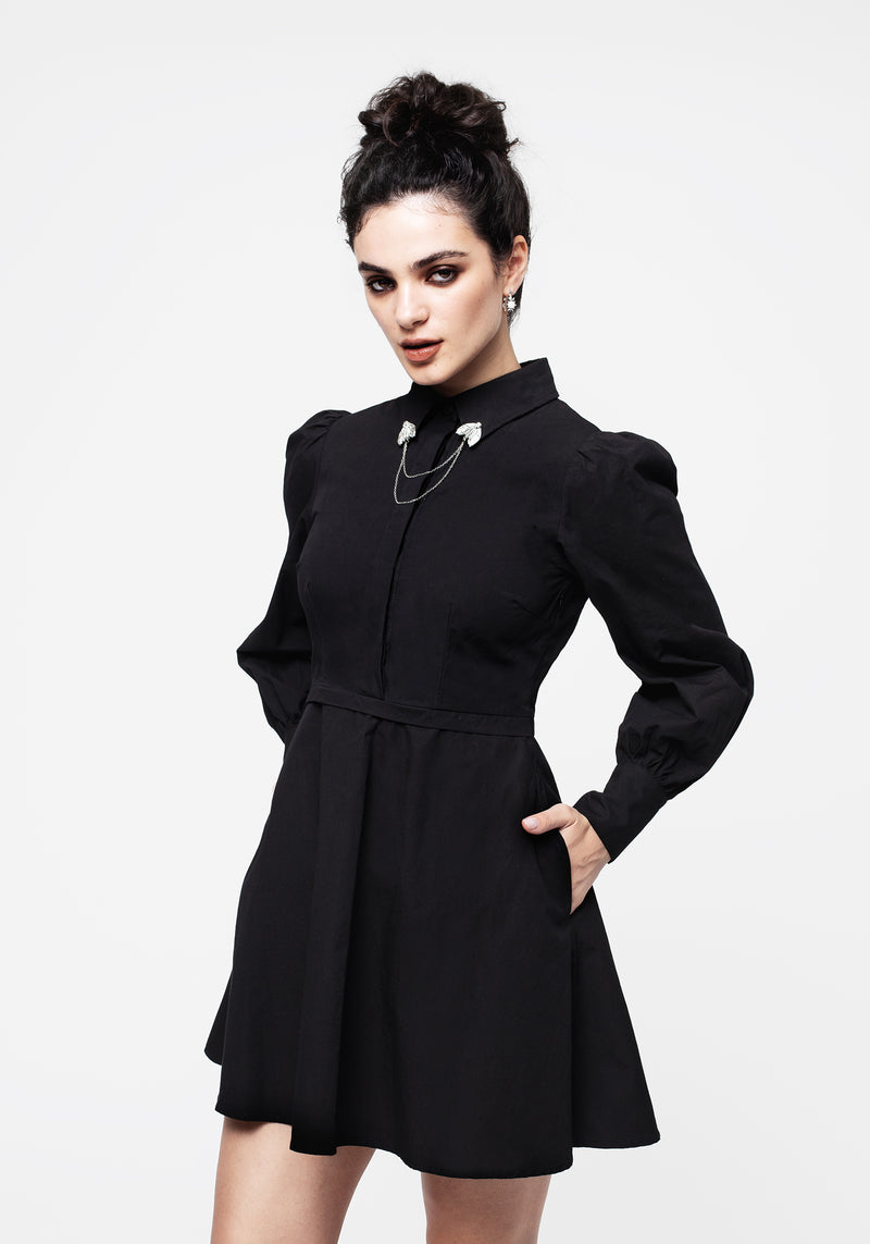 Styx Moth Collar Chain Mini Shirt Dress