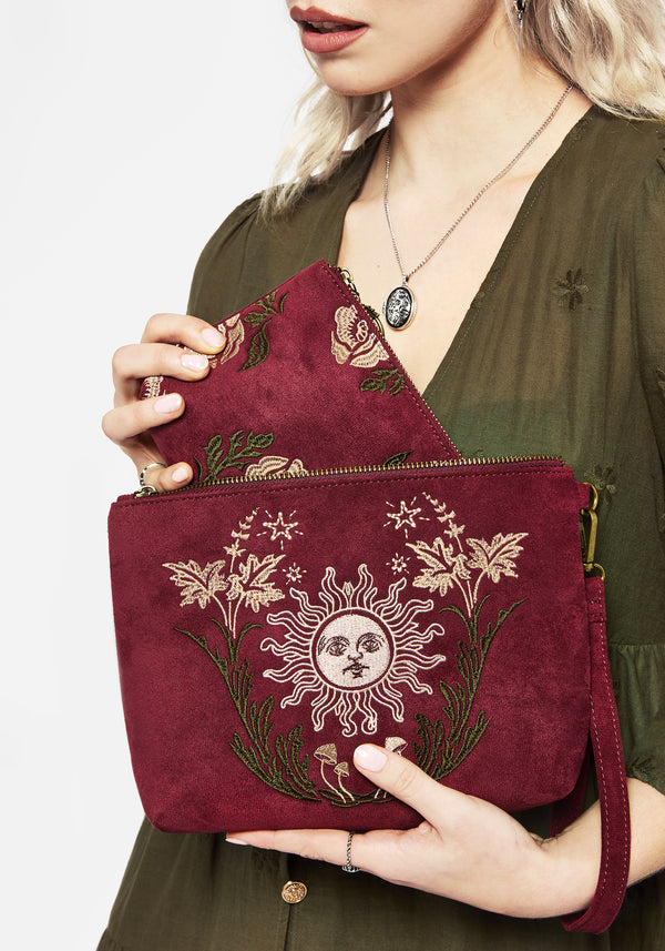 Splendour Floral Sun Embroidered Velour Zip Pouch Set