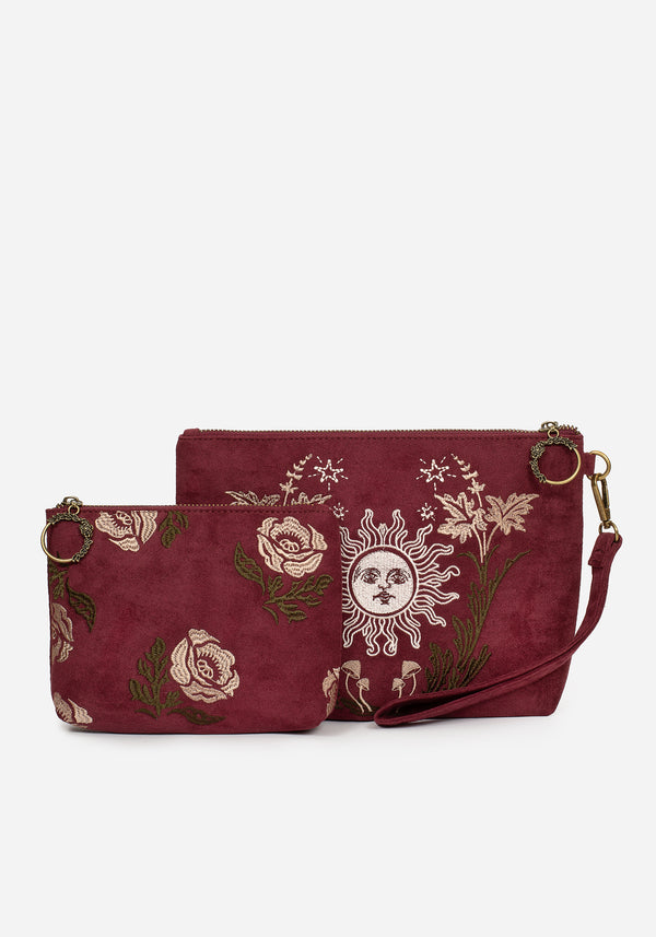 Splendour Floral Sun Embroidered Velour Zip Pouch Set