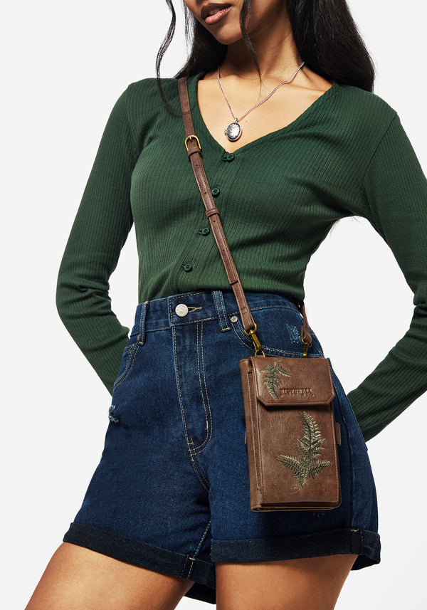 Fern Embroidered Crossbody Phone Bag