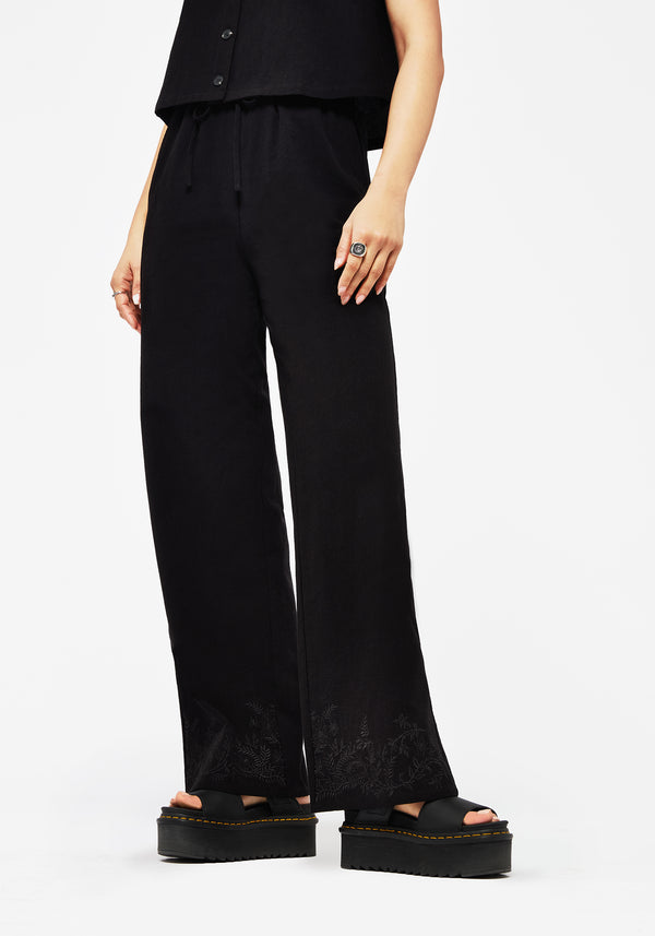 Thorell Embroidered Cotton Wide Leg Trousers