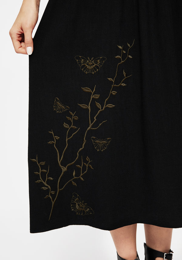 Cressida Moth Embroidered Midi Skirt