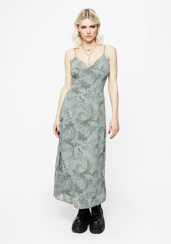 Sapphira Dragon Print Chiffon Midaxi Slip Dress