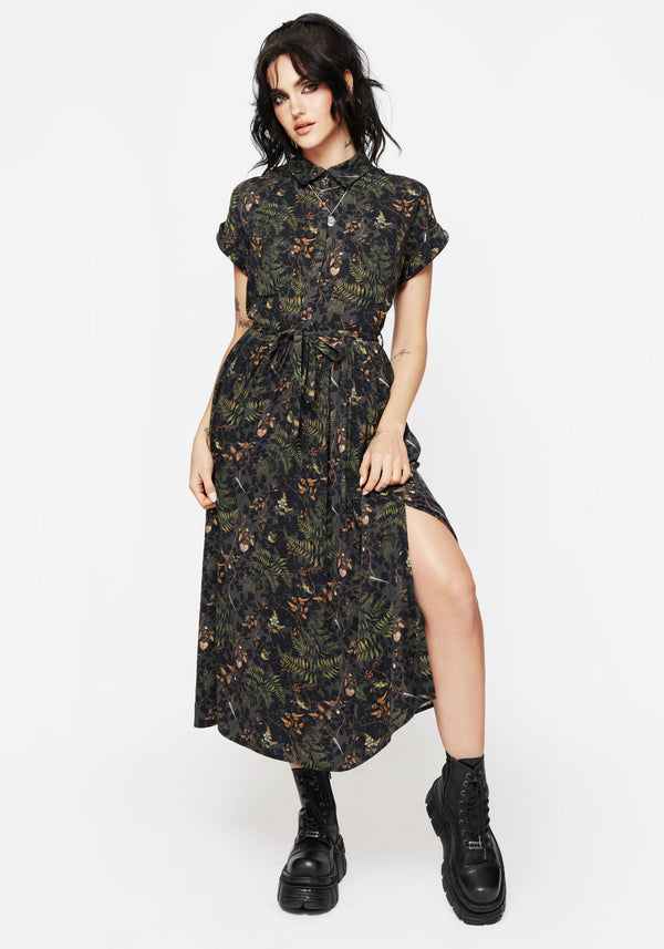 Wither Fern Print Midi Shirt Dress