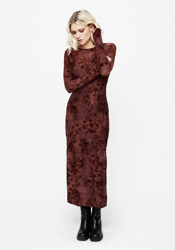 Wytchelm Flocked Velour Midaxi Dress - Red