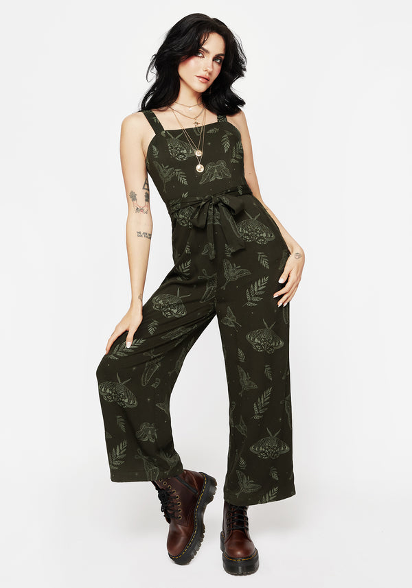 Callopistria Moth Print Wide Leg Jumpsuit - Green