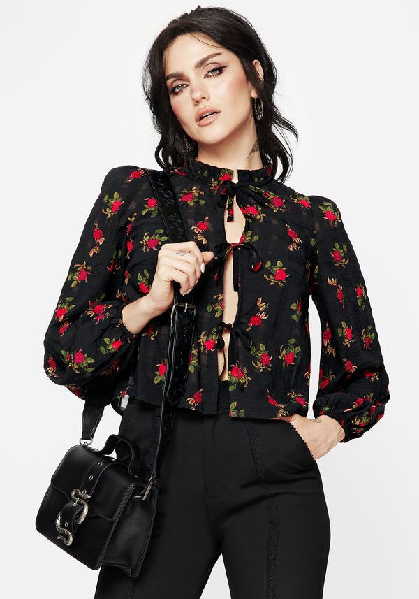 Darcey Floral Print Chiffon Tie-Front Blouse