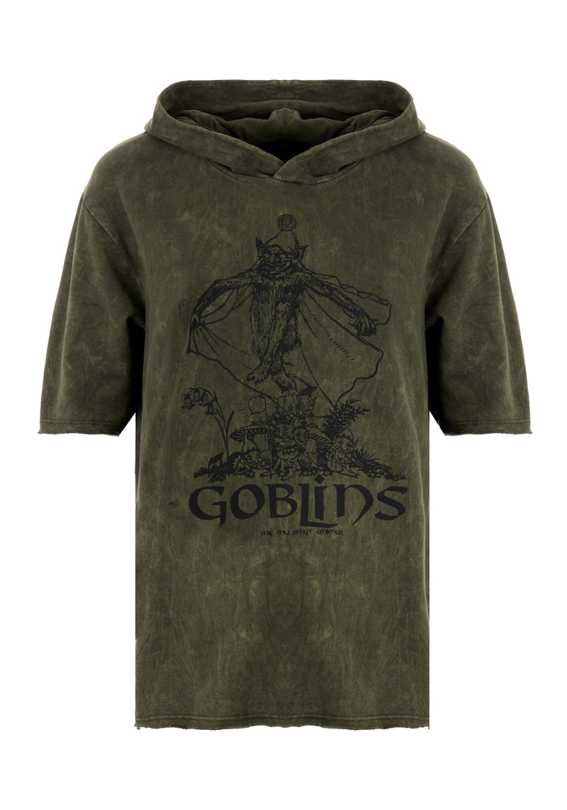 Goblins Grün Säure Waschen Kurz Mit Ärmeln Kapuzensweatshirt