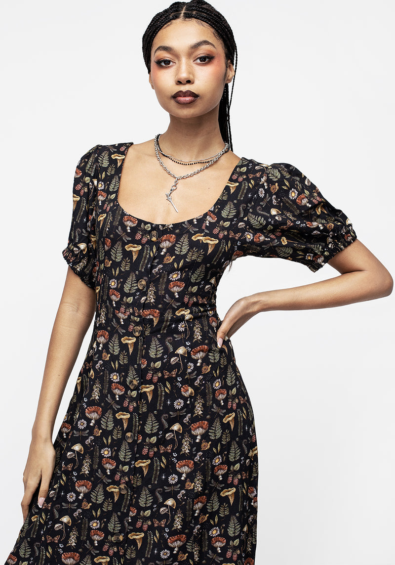 Luthien Puff Sleeve Midi Dress