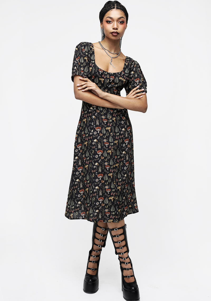 Luthien Puff Sleeve Midi Dress