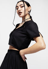 Realm Button Down Crop Top - Midnight Black