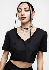 Realm Button Down Crop Top - Midnight Black