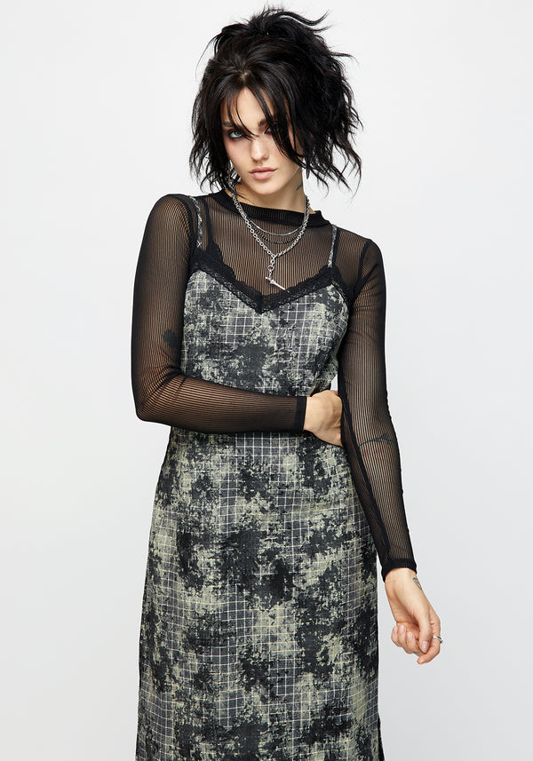 Grime Check Lace Midi Slip Dress