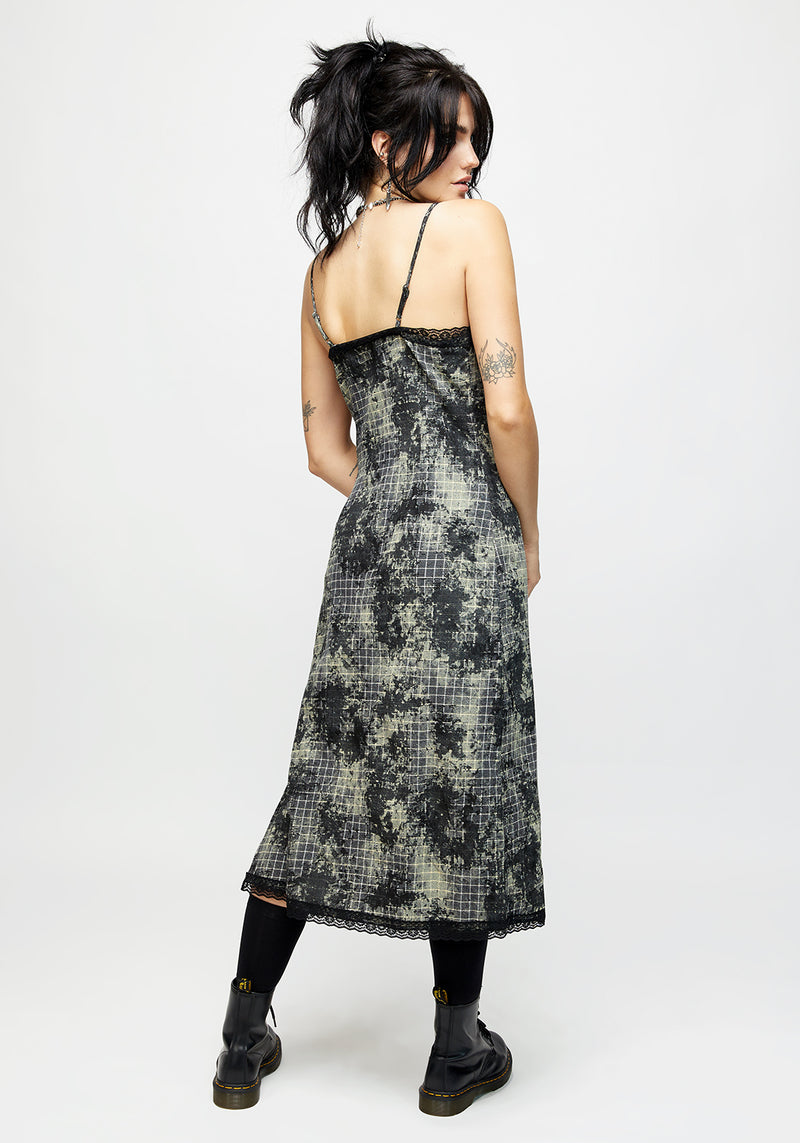 Grime Check Lace Midi Slip Dress