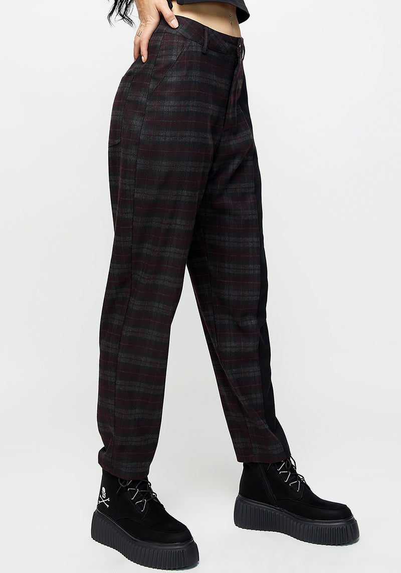 Dropout Spliced Check Mom Trousers